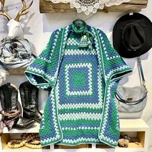 Artisan MEGA granny knit Cocoon kimono cover up w prairie cabin cottage vibe